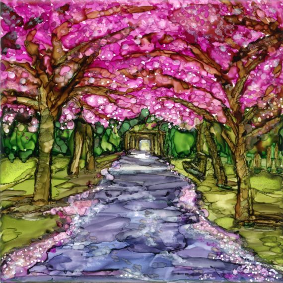 Spring Herbert Park Alcohol Ink on Ceramic Art inspired by Ireland nature and surroundings Made with passion by Moody Hues