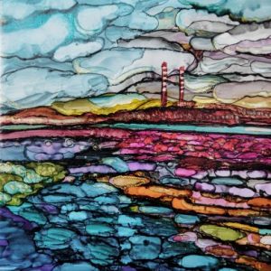 Susan O'Kelly Moody Hues Poolbeg Stacks Alcohol Ink on Ceramic