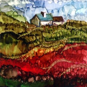 Susan O'Kelly Moody Hues Rural Ireland Alcohol Ink on Ceramic 10x10 Original Art (1)