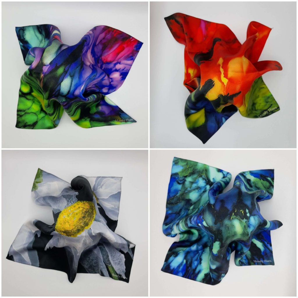 Moody Hues Susan OKelly Silk Scarf Selection 55cmx55cm inspired by Ireland nature and surroundings Made with passion