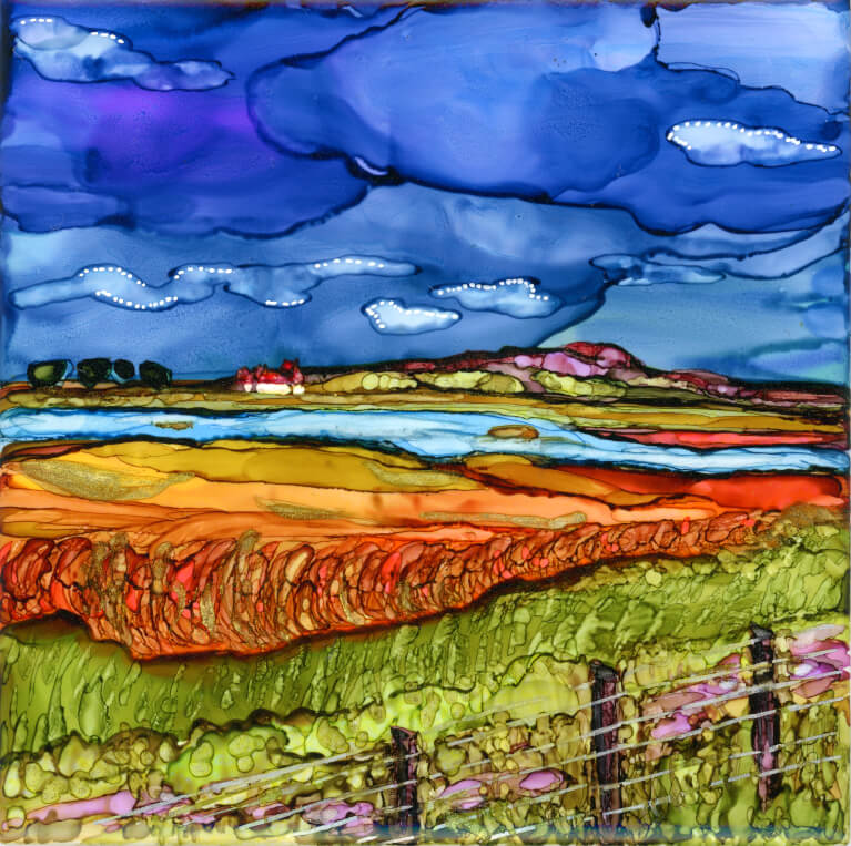 Baldoyle Estuary Alcohol Ink on Ceramic Art inspired by Ireland nature and surroundings Made with passion by Moody Hues