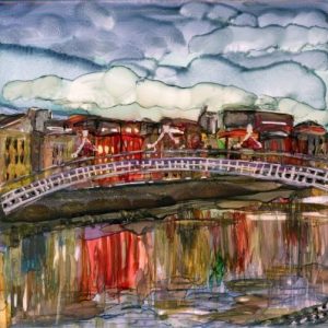 Hapenny Bridge Reflections Ink on Ceramic Art inspired by Ireland nature and surroundings Made with passion by Moody Hues